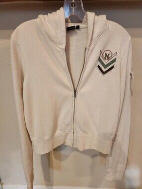 Hurley Cream Cozy Zip-Up Hoodie with Chevron Patch & Sleeve Pocket